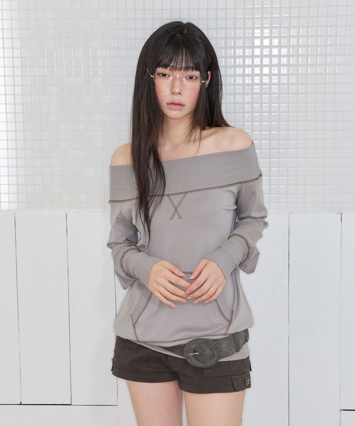 미레코(MIRECO) POCKET STITCH OFF-SHOULDER OPS GREIGE