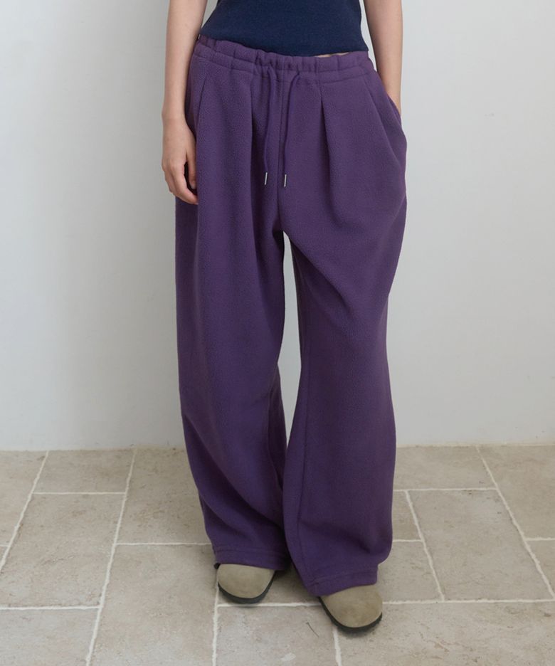 PLEATS TUCK WIDE FLEECE PANTS_PURPLE
