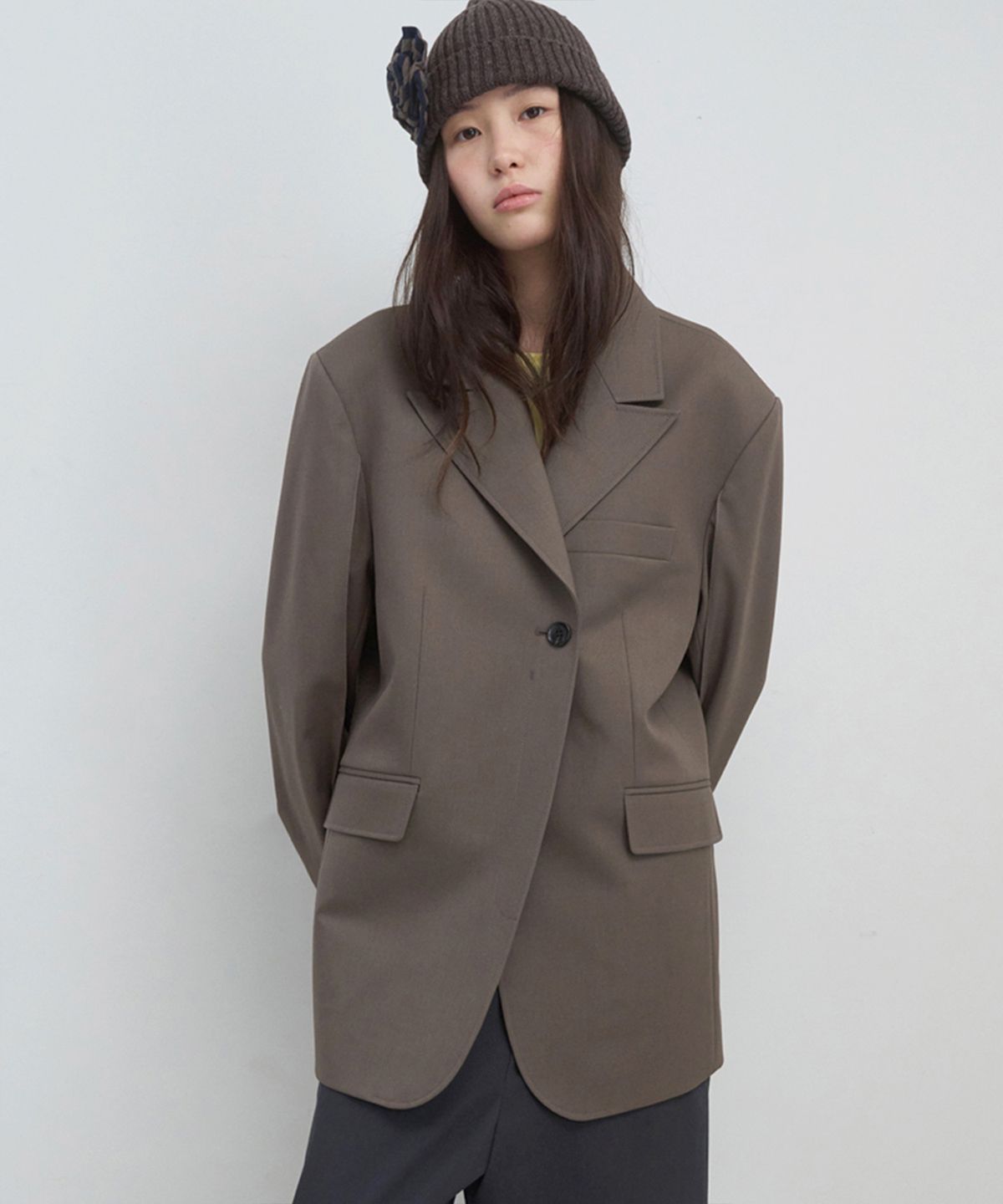 마조네(MA JOURNÉE) BOYFRIEND DOUBLE BUTTON JACKET_KHAKI BROWN
