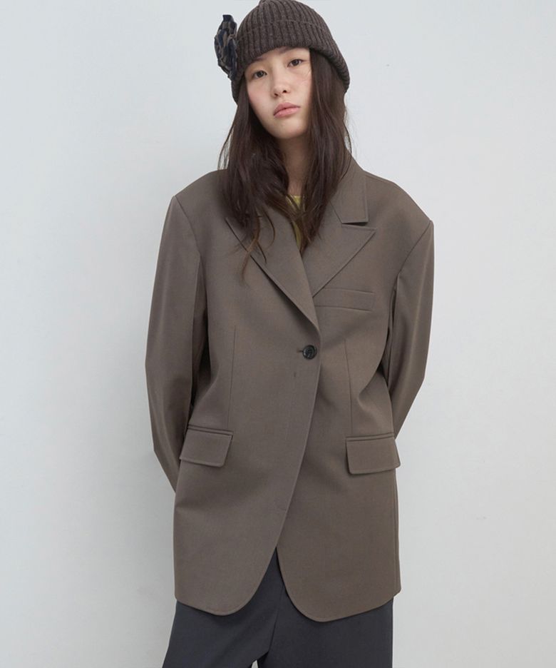 BOYFRIEND DOUBLE BUTTON JACKET_KHAKI BROWN