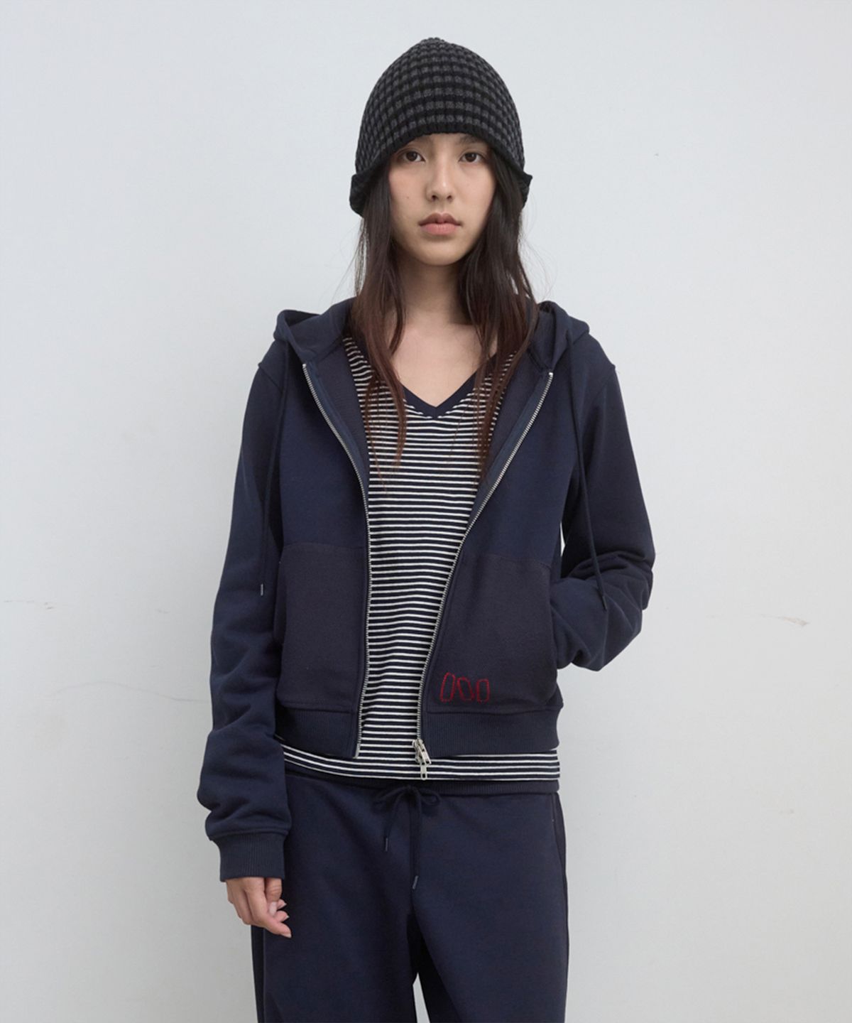 마조네(MA JOURNÉE) M BASIC SLIM ZIP-UP HOODIE_NAVY