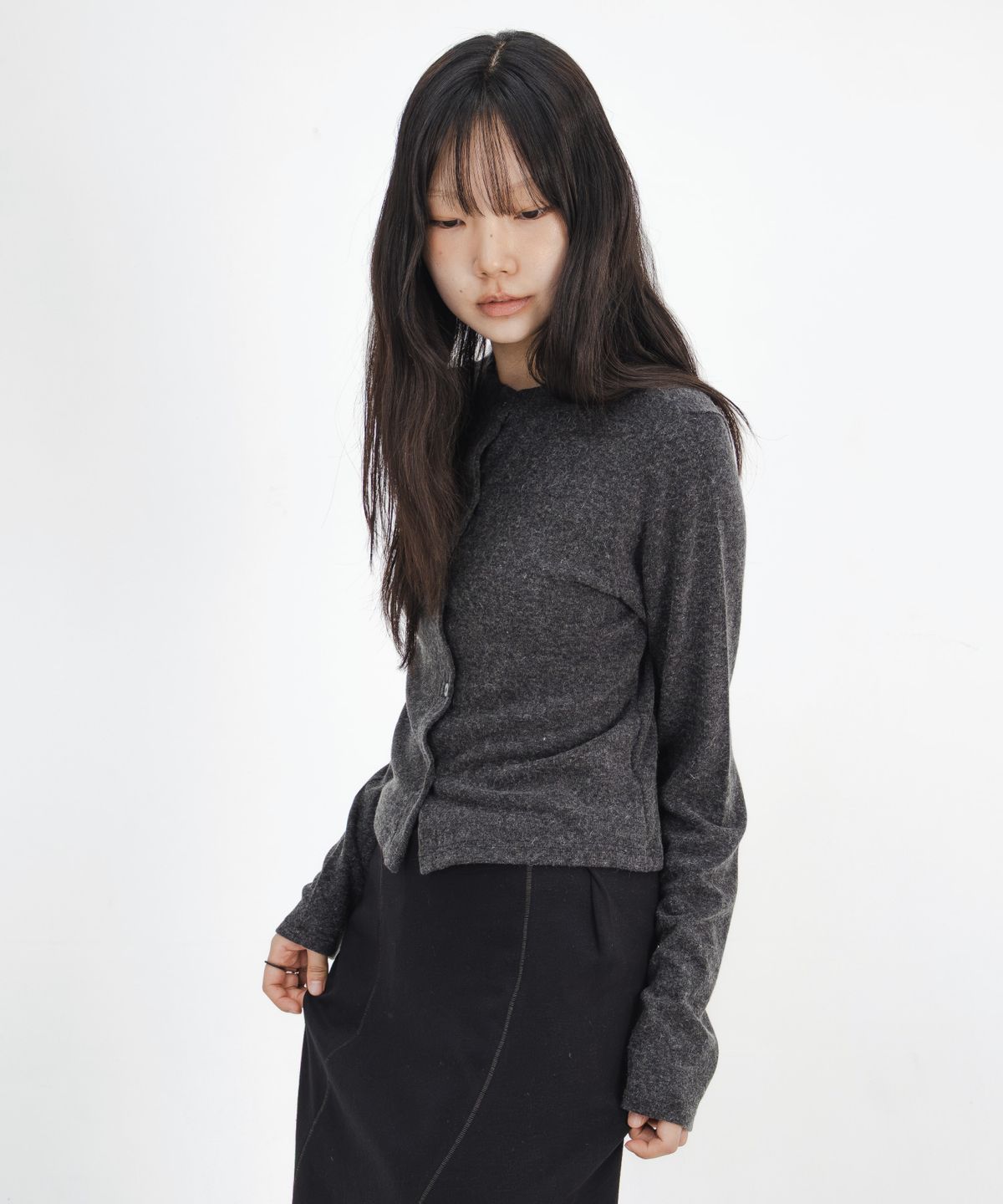 고리(GORI) Angora Wool Cardigan (charcoal)