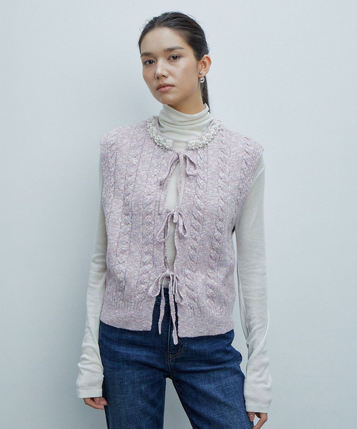 바니스뉴욕(BARNEYS NEWYORK) 26FW 비즈 니트 베스트 라벤더