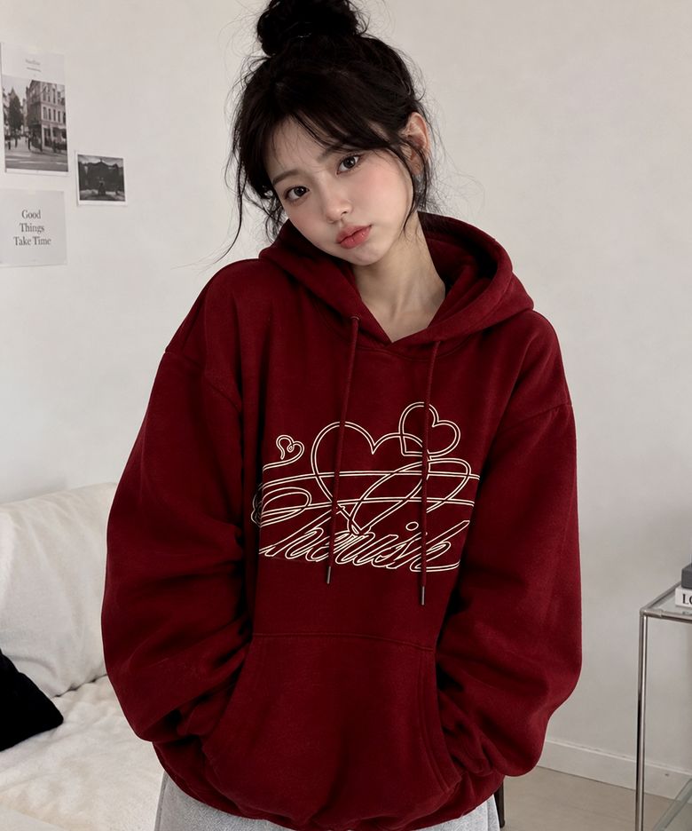 커시브 하트 후디_버건디