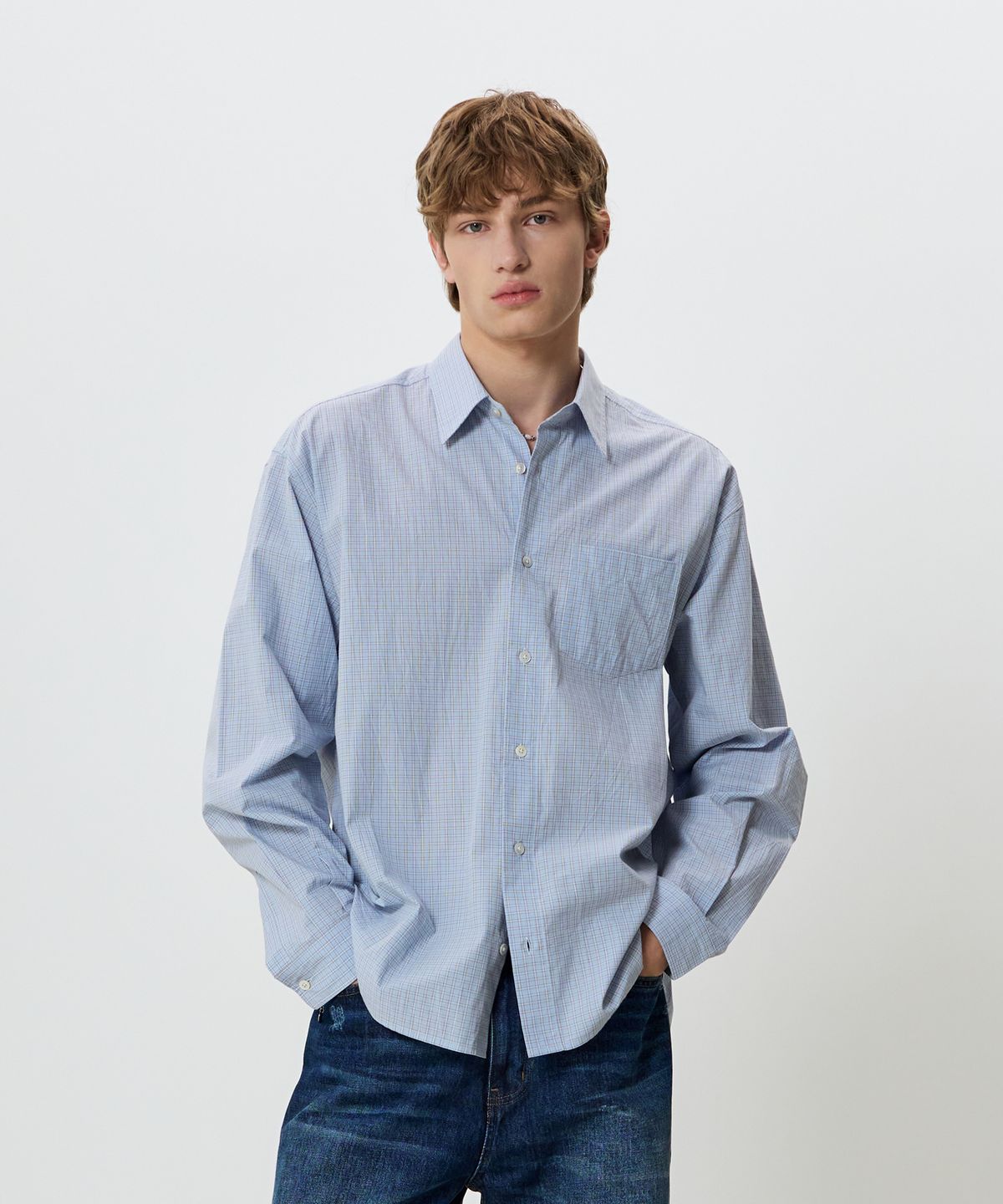 노운(NOUN) 컴피 셔츠 (블루 체크)
