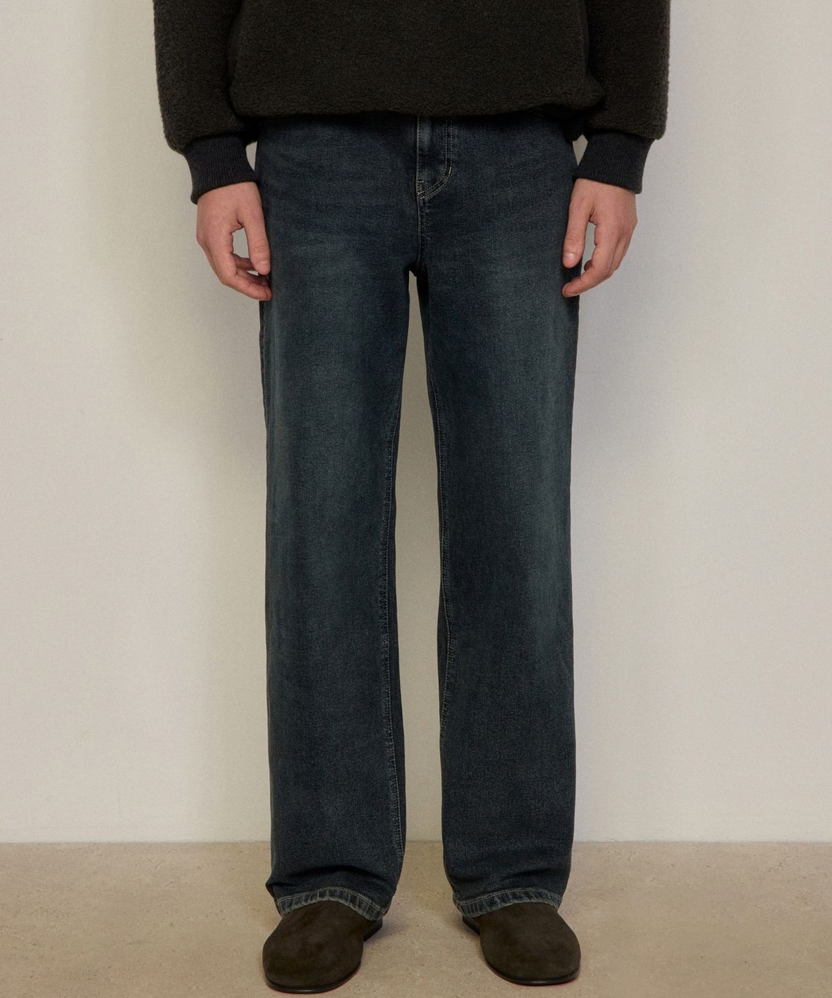 질스튜어트뉴욕 맨(JILLSTUART NEWYORK MEN) [WIDE-FIT]  기모 데님 팬츠 - 인디고블루 (JNPA6D004B3)