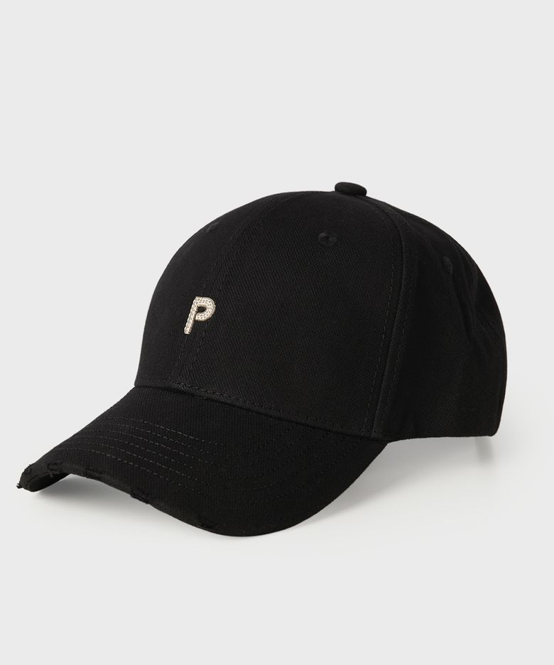 블랙 빈티지 P로고 볼캡
