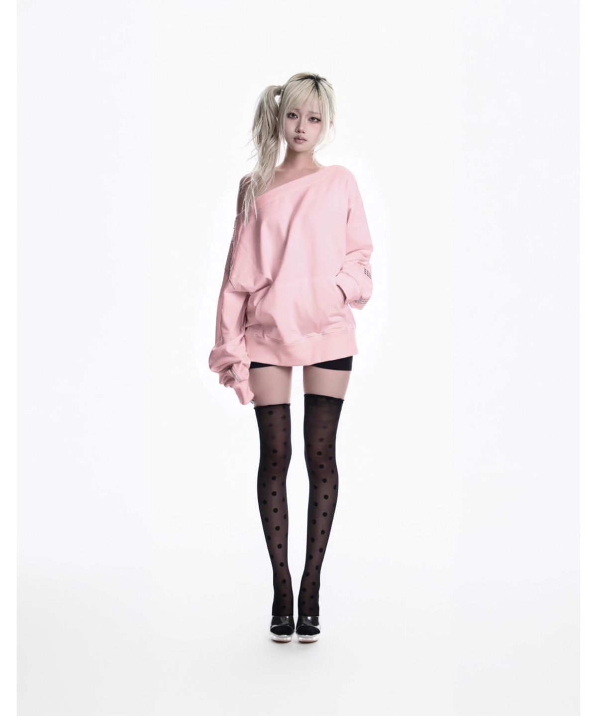 쿄이(KYOIII) CROSS SHOULDER SWEATSHIRT(PINK)