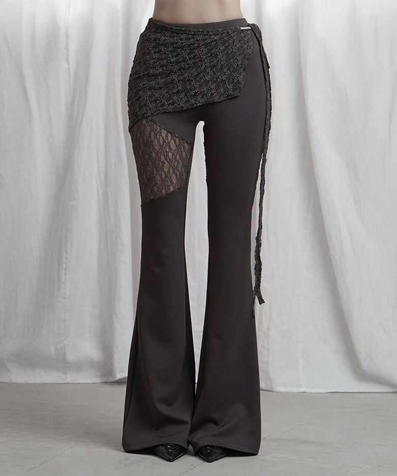 See Through Lace Lap Bootcut Pants (Charcoal)