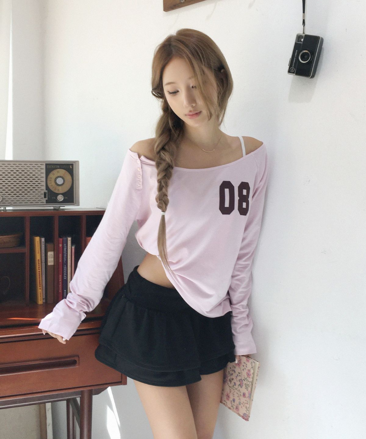 로제프란츠(ROSEFRANTZ) Boat Neck Button Long Sleeve [Pink]