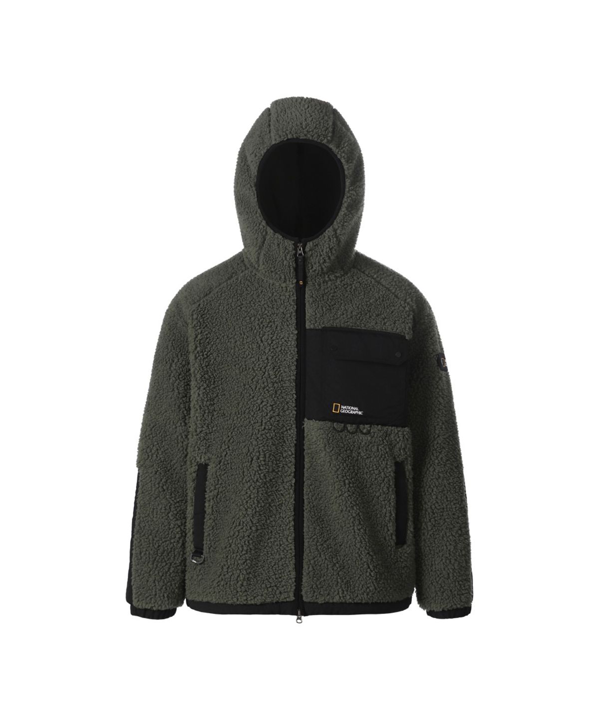 내셔널지오그래픽(NATIONALGEOGRAPHIC) NRN 쉐르파 포켓 배색 후드 자켓 OLIVE GREEN N264UFJ152