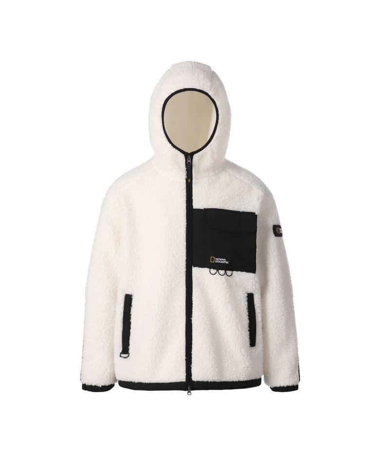 NRN 쉐르파 포켓 배색 후드 자켓 O/WHITE N264UFJ152