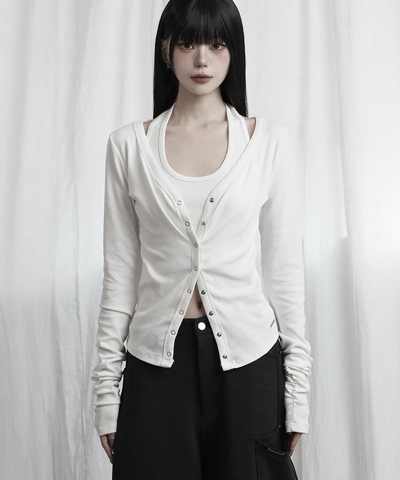Halter Neck Slim Cardigan (Ivory)