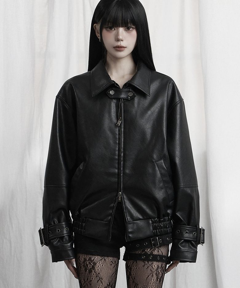Cross Lace Leather Jumper (Black)