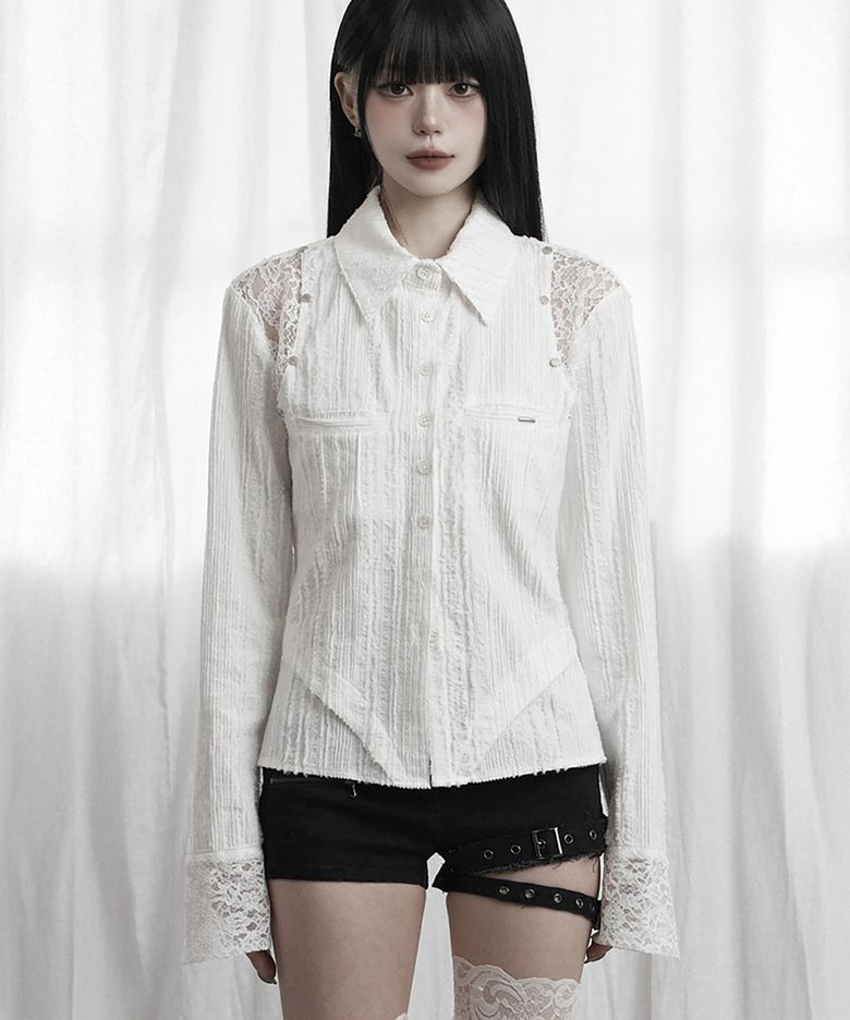 Lace Panel Slim Shirt (White)