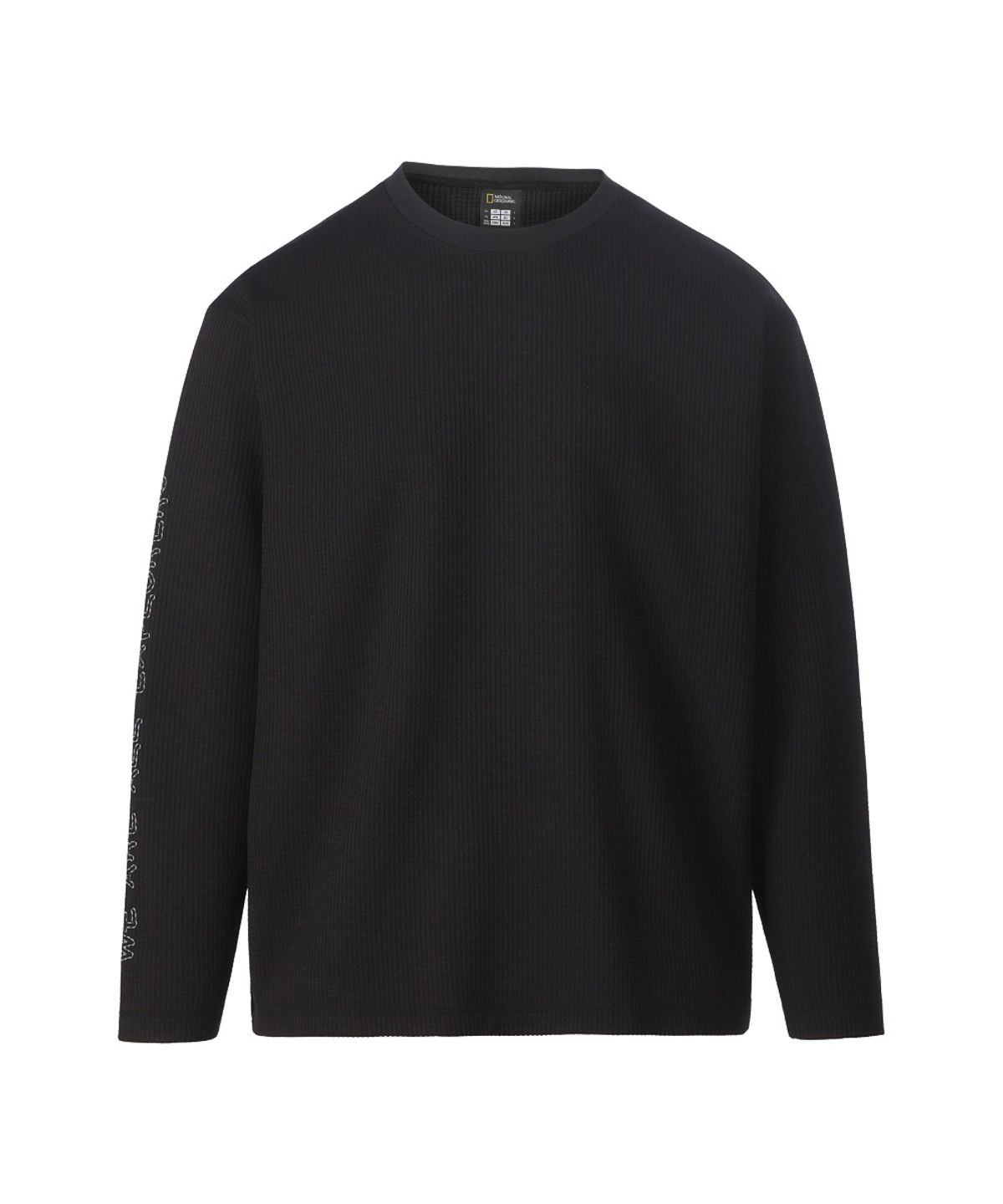 내셔널지오그래픽(NATIONALGEOGRAPHIC) SEAWOOL WAFFLE 소매 레터링 긴팔 티셔츠 BLACK N263UTS050