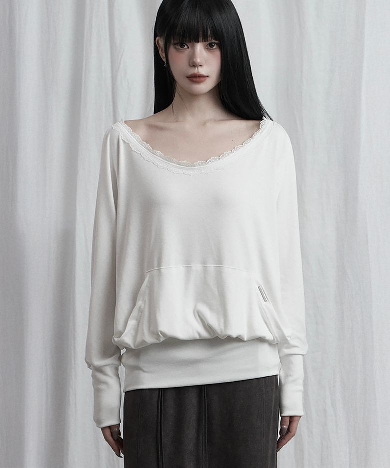 Lace Drape Off-Shoulder Top (White)