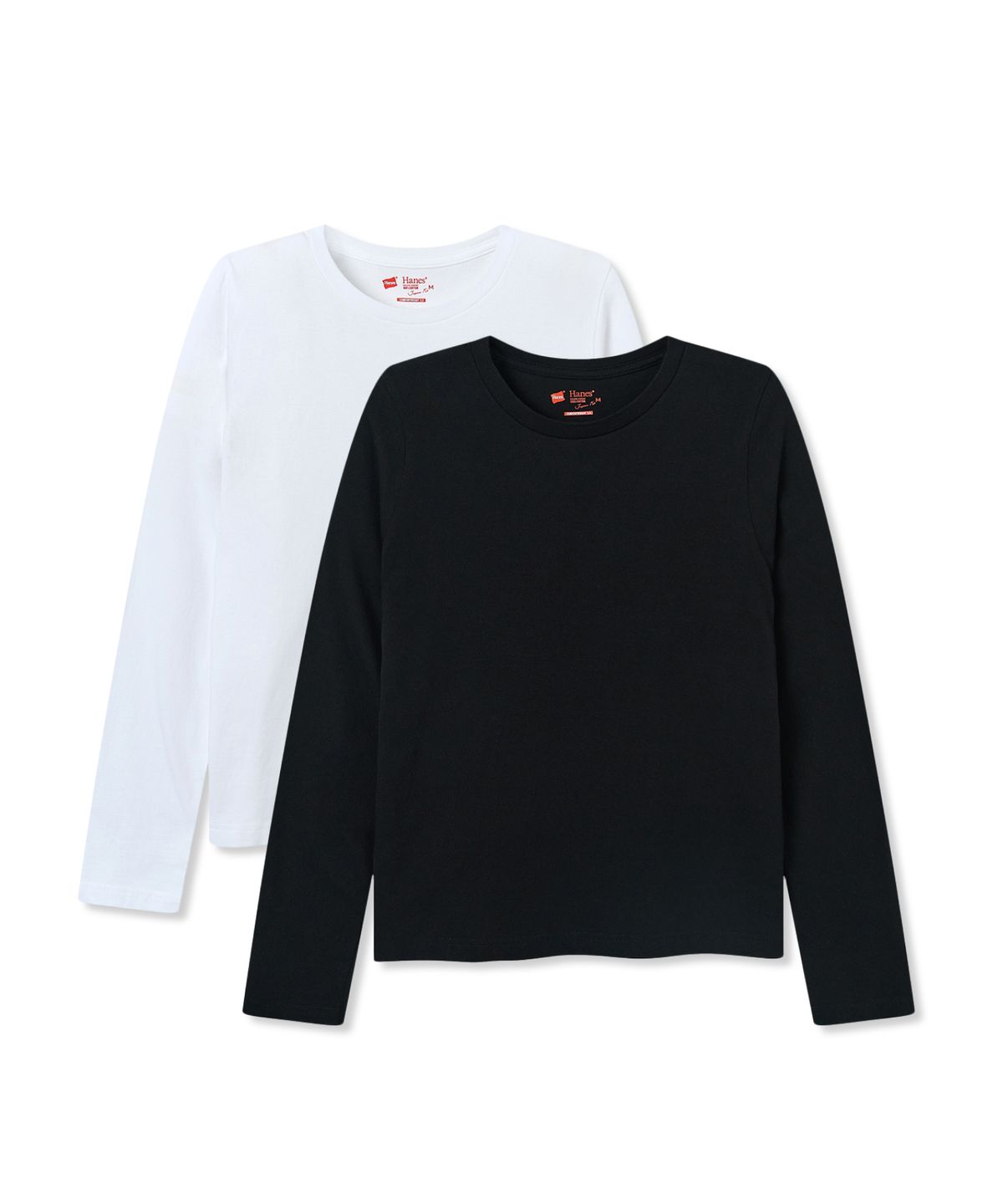 헤인즈(HANES) 2P 재팬 핏 for HER 크루넥 롱 슬리브 티셔츠 블랙 X 화이트