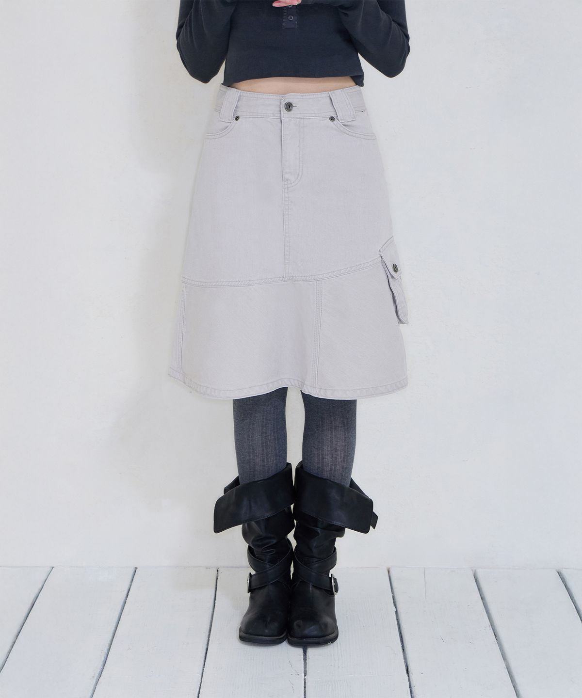 미레코(MIRECO) CARGO POCKET MERMAID MIDI SK GREY