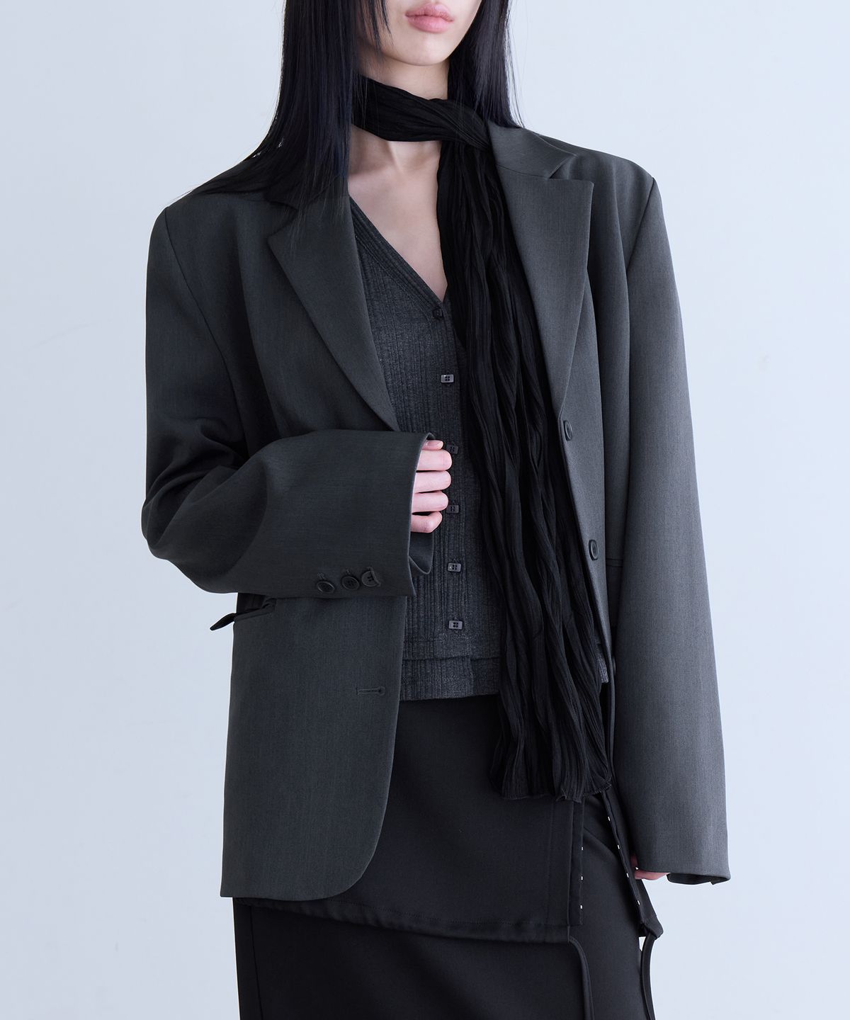 런던다다(LONDONDADA) Belted Tailored Jacket, CHARCOAL