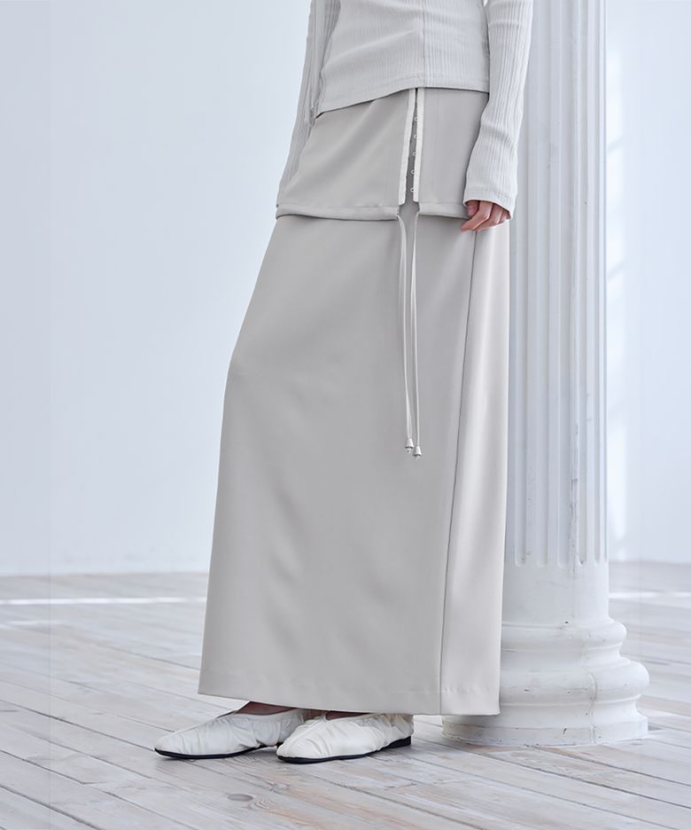 Hook & Eye Layered Long Skirt, OATMEAL
