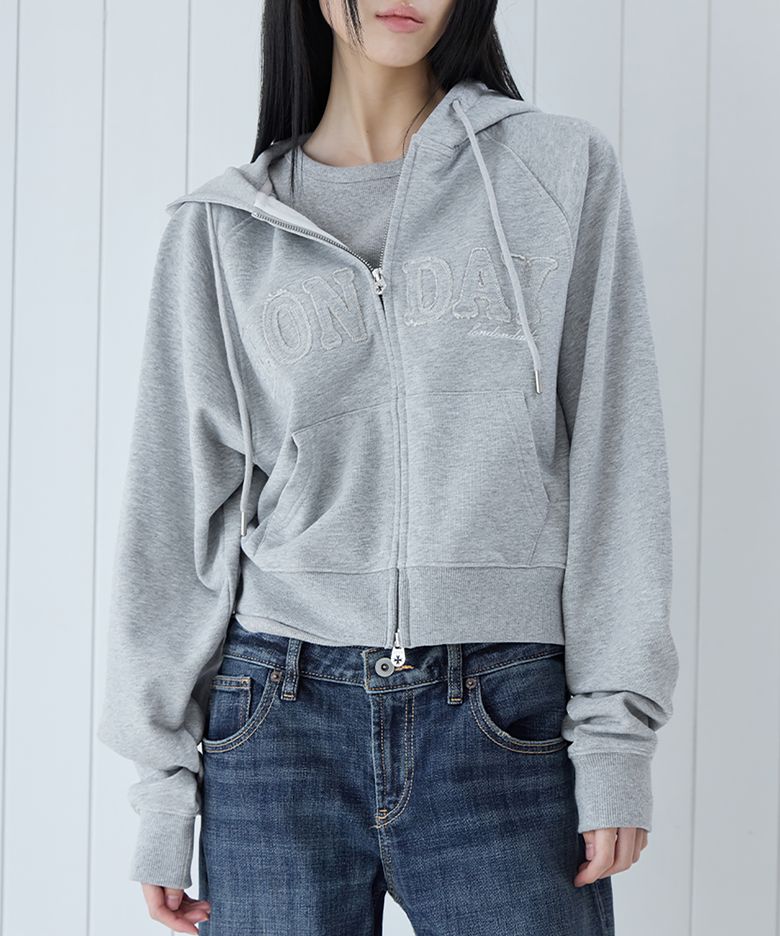 Logo Patch Crop Hoodie Zip-up, M.GREY