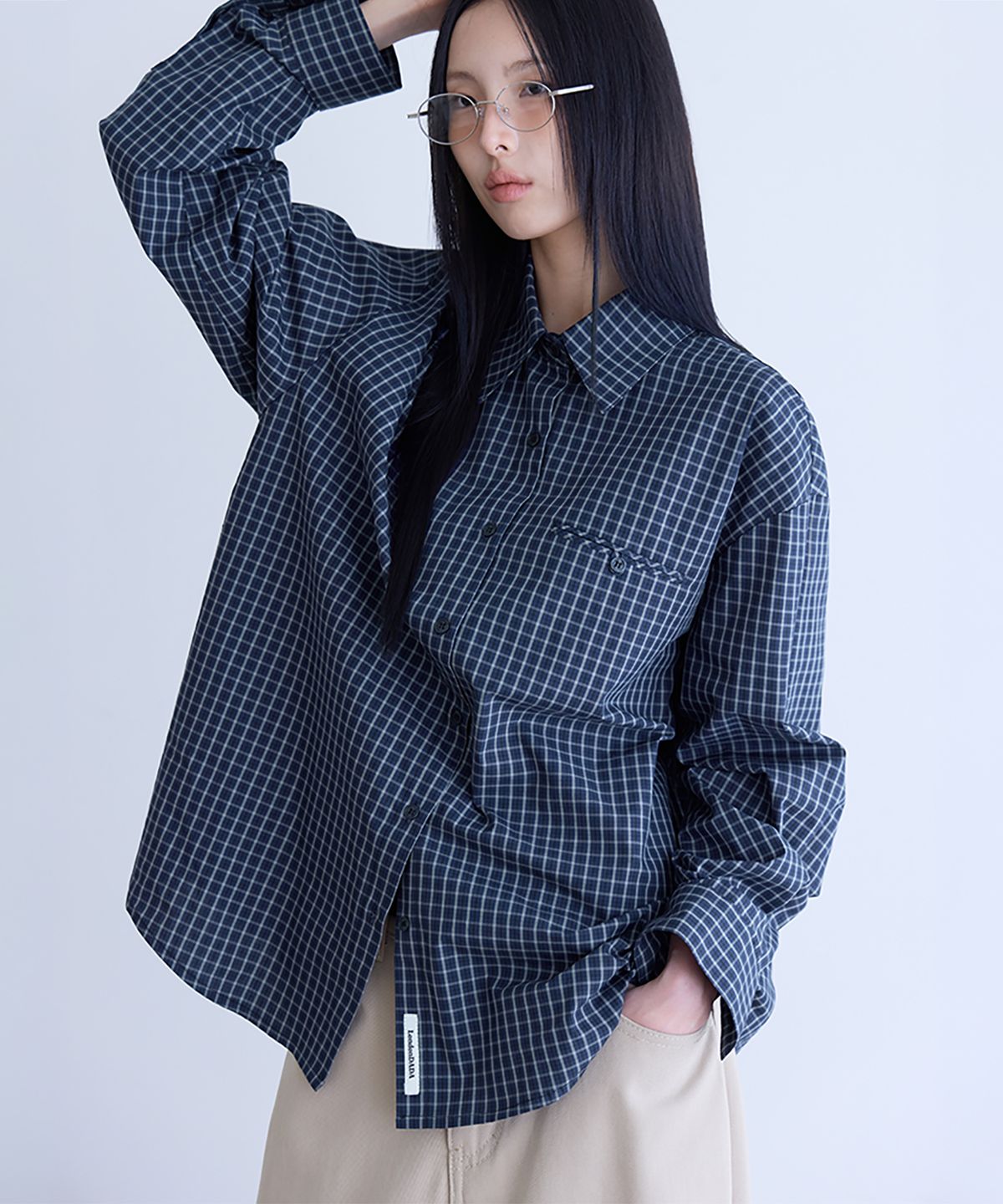 런던다다(LONDONDADA) Oversized LDD Checked Shirt, NAVY