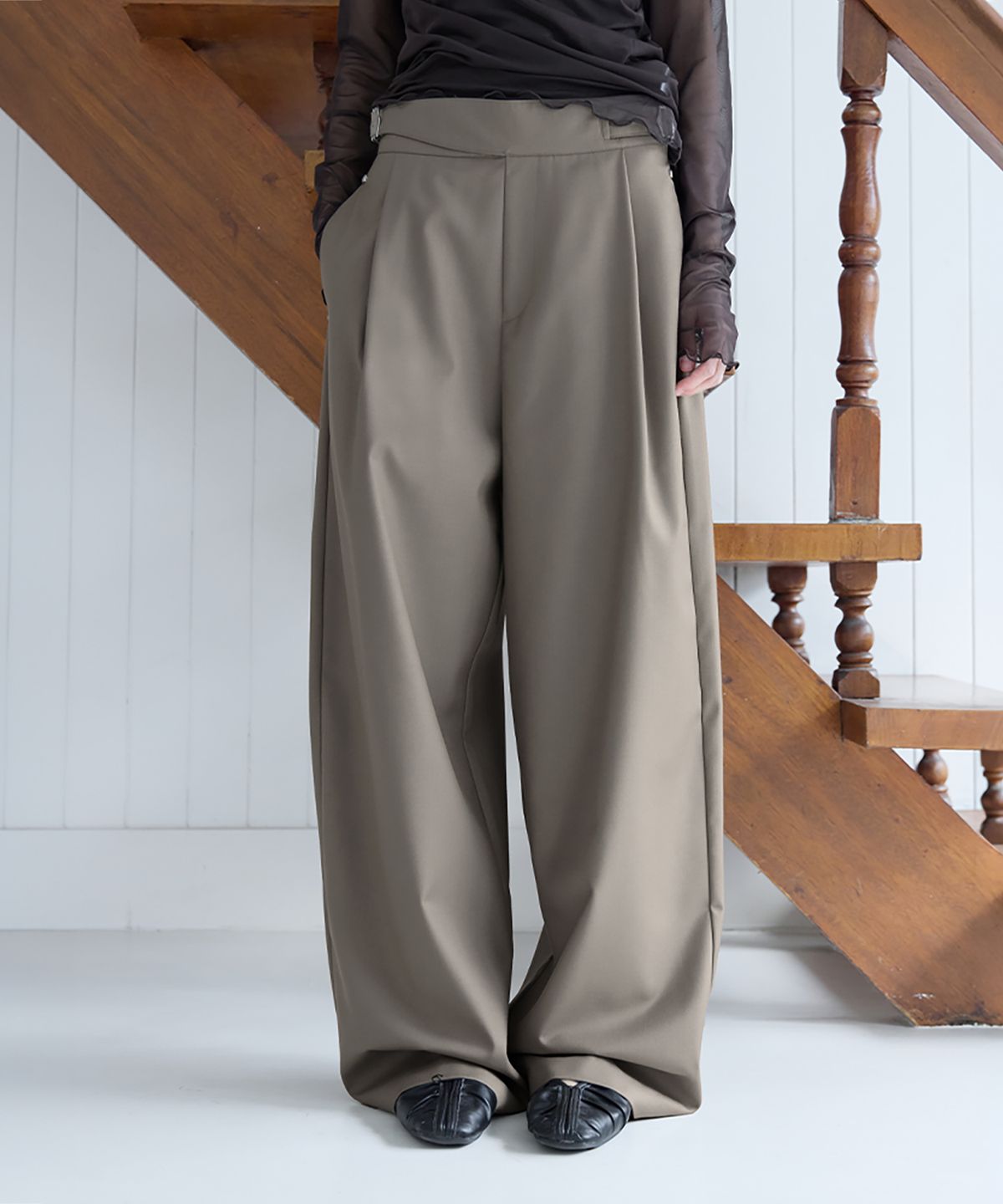 런던다다(LONDONDADA) [SET-UP] Urban Semi-Wide Wrap Belt Slacks,  TAUPE
