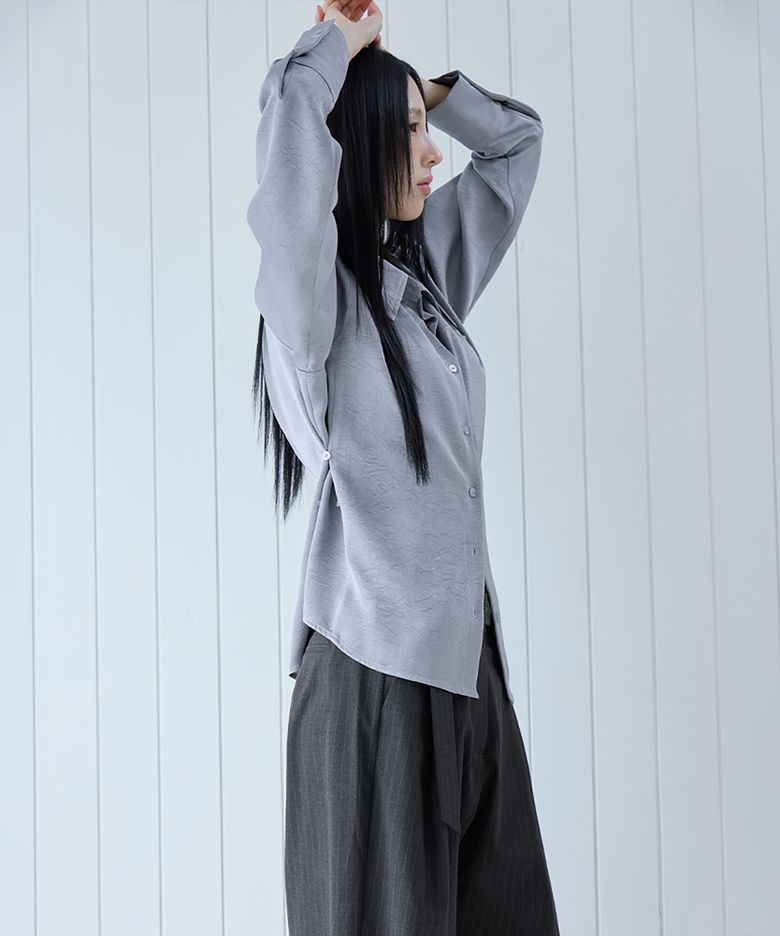 Satin Button Waist Blouse, DUST BLUE
