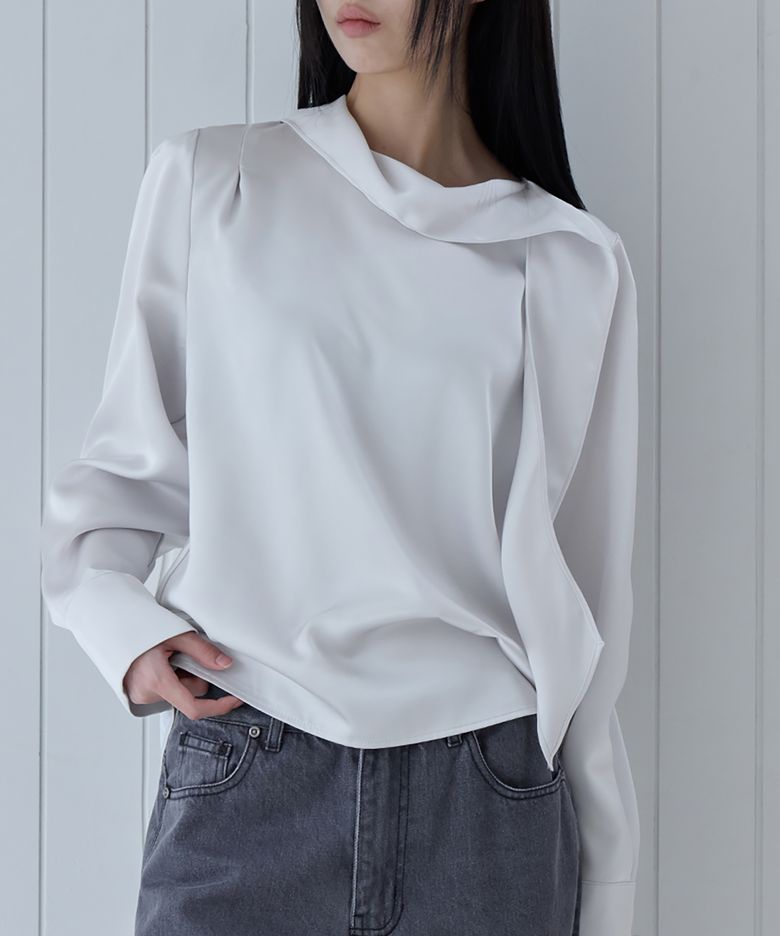 Satin Tie Blouse, SILVER