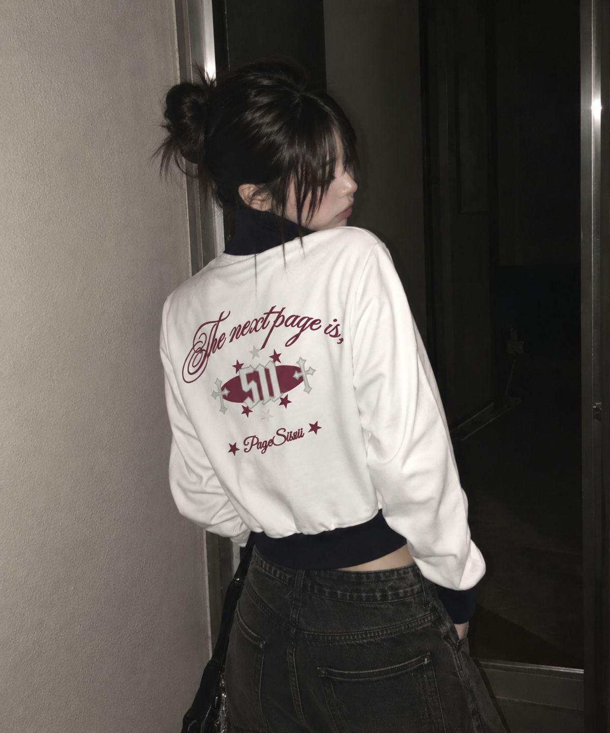 페이지시시(PAGESIISII) PS 하트 프린팅 스탠다드핏 배색 트랙탑 화이트