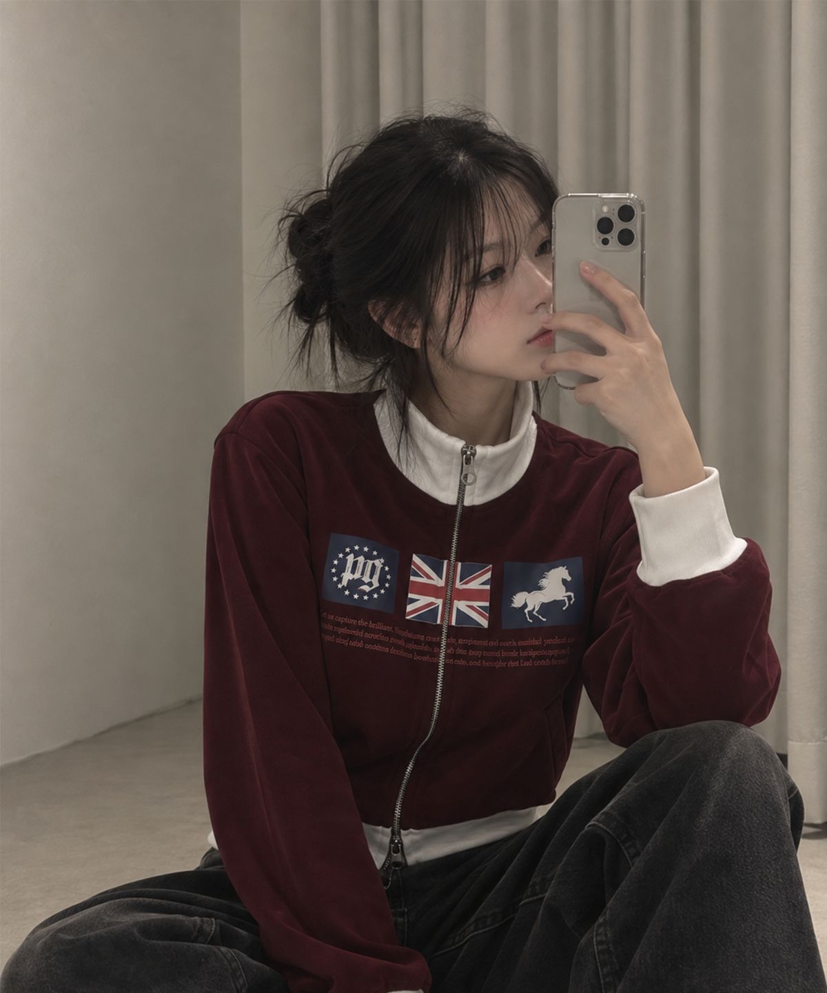 페이지시시(PAGESIISII) PG스타 프린팅 스탠다드핏 배색 트랙탑 버건디