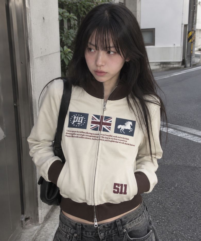 PG스타 프린팅 스탠다드핏 배색 트랙탑 버터옐로우