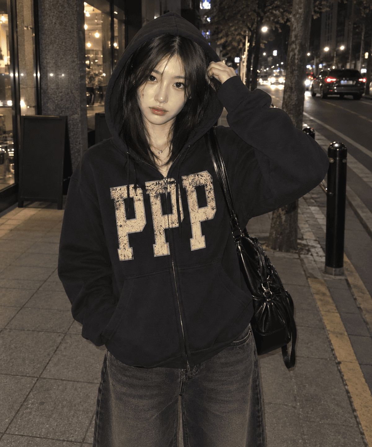 페이지시시(PAGESIISII) PPP CLUB 프린팅 투웨이 후드집업 블랙