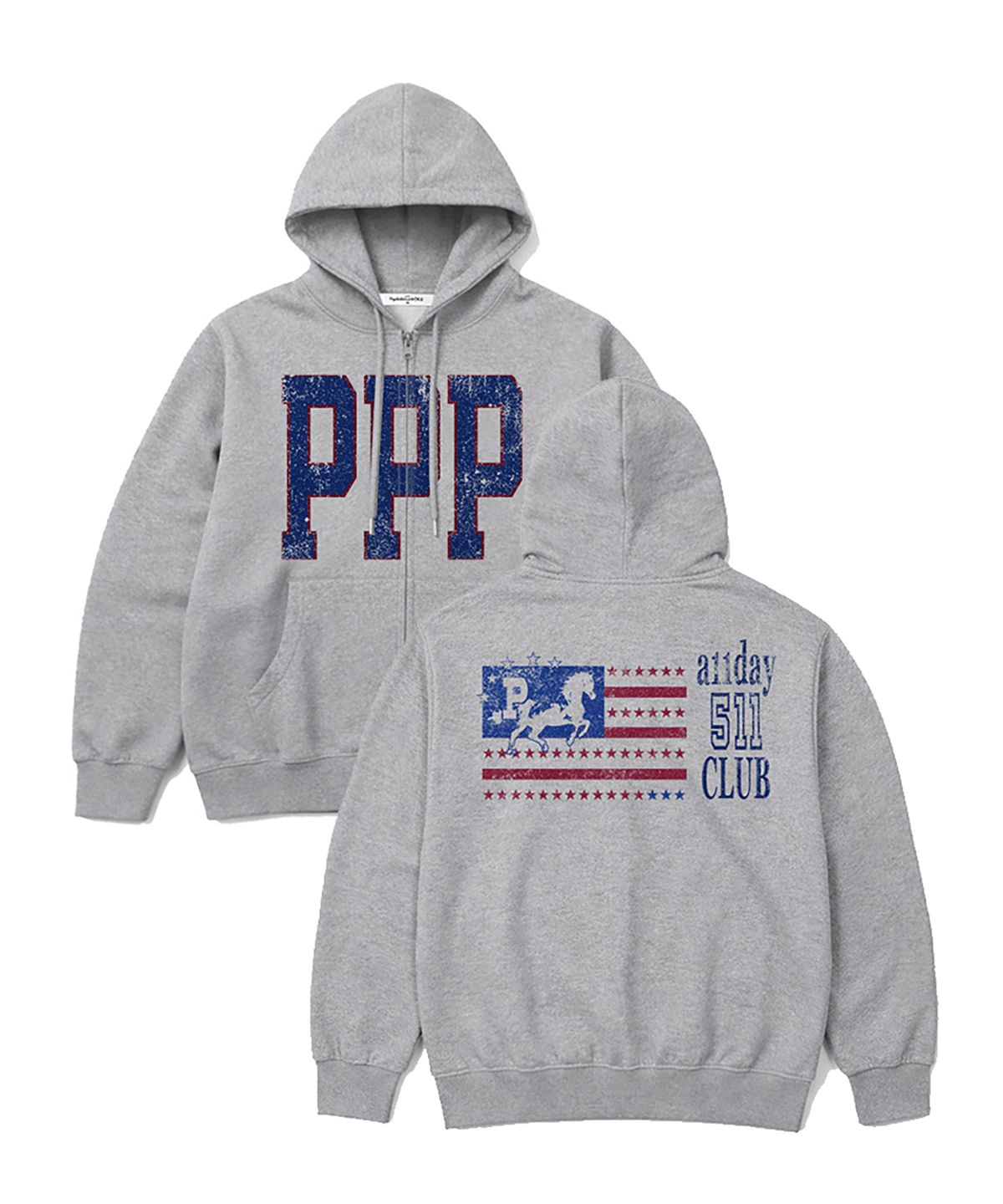 페이지시시(PAGESIISII) PPP CLUB 프린팅 투웨이 후드집업 그레이