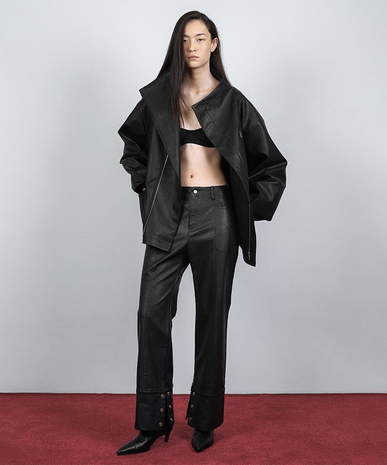 OVERSIZED LEATHER RIDER JACKET BLACK