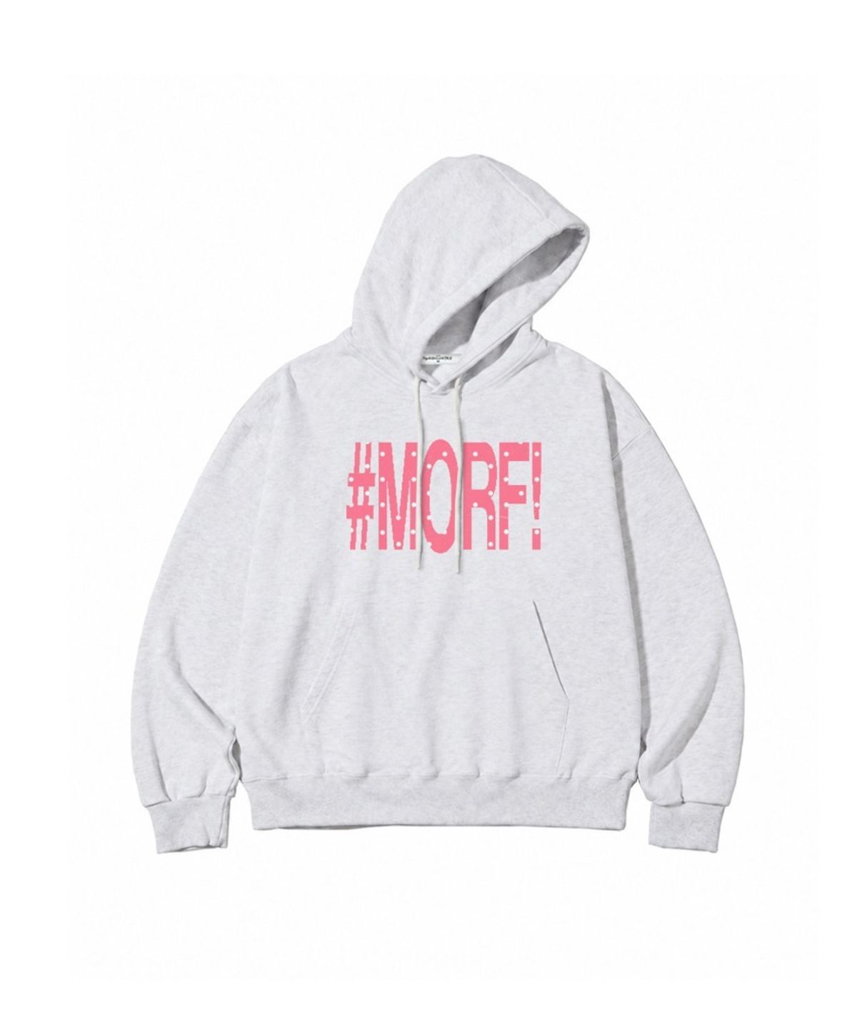 더모프하우스(THEMORFHOUSE) 도트 MORF 타이포 프린트 후드티 화이트멜란지