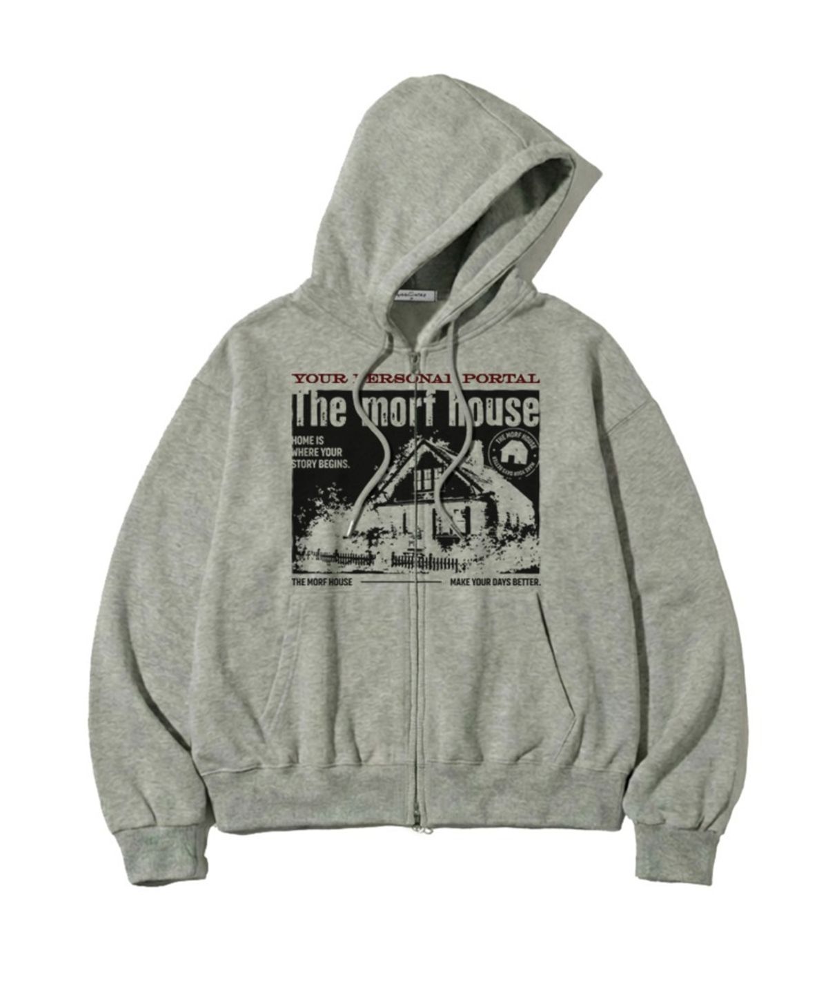 더모프하우스(THEMORFHOUSE) 유어 퍼스널 포탈 프린트 투웨이 후드집업 그레이
