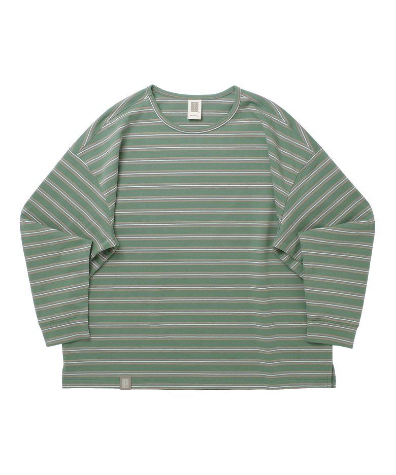 STRIPE BINDING-NECK BOX TEE (Sage Green)