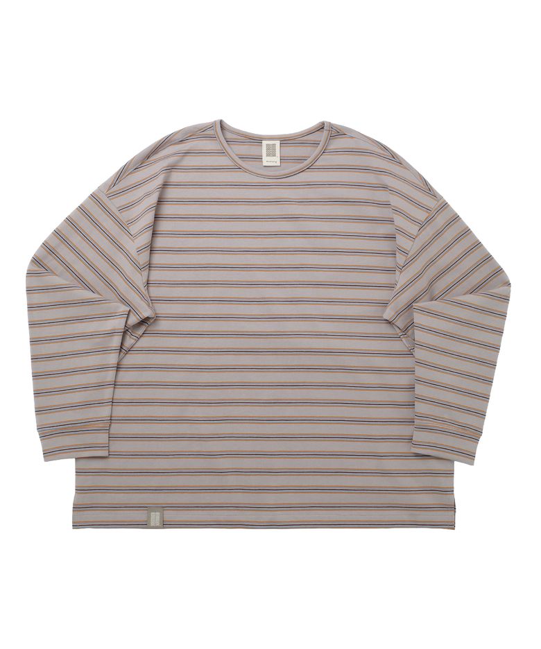 STRIPE BINDING-NECK BOX TEE (Warm Gray)