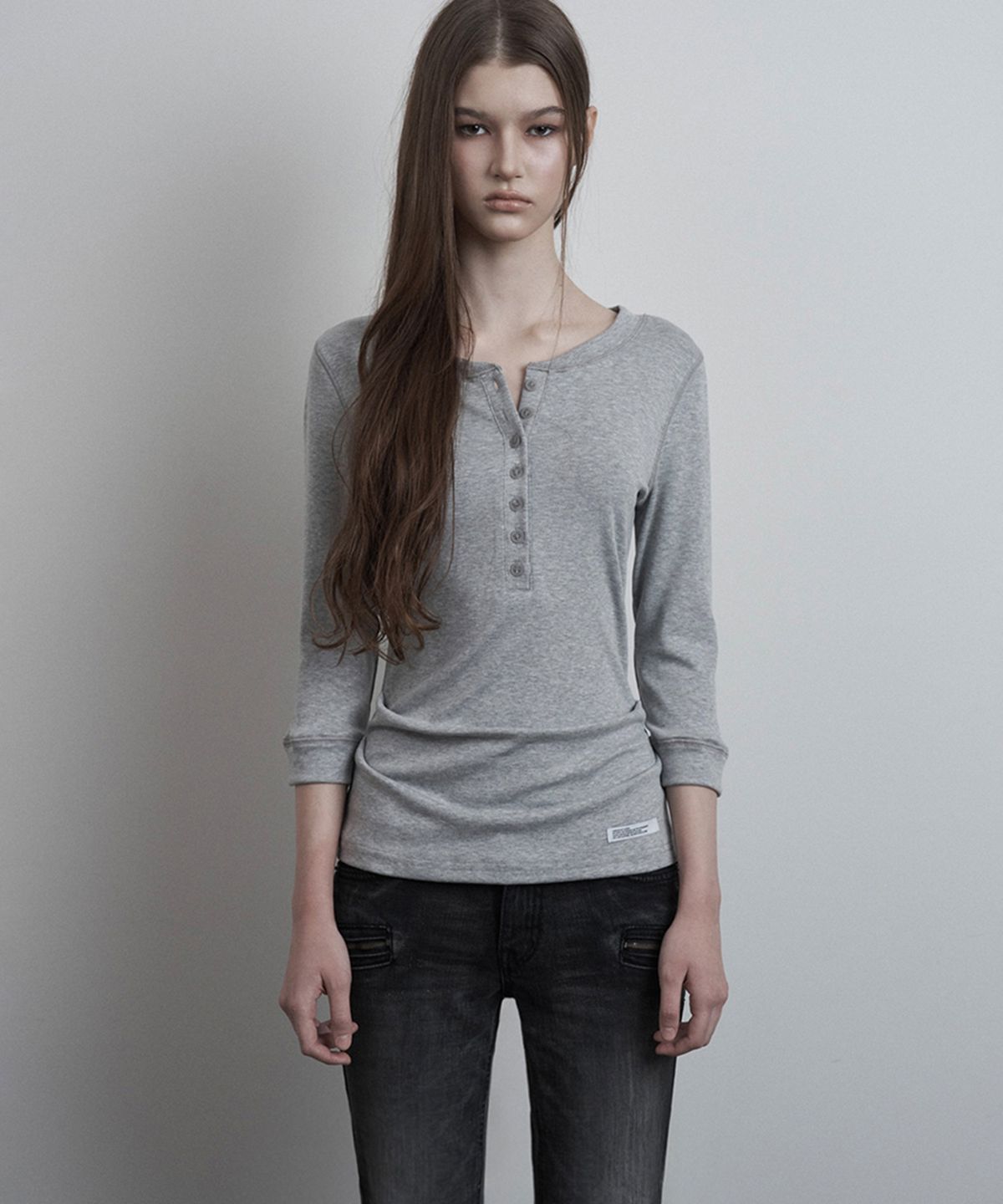이네기(INEGI) Henley Neck 3/4 Sleeve (grey)