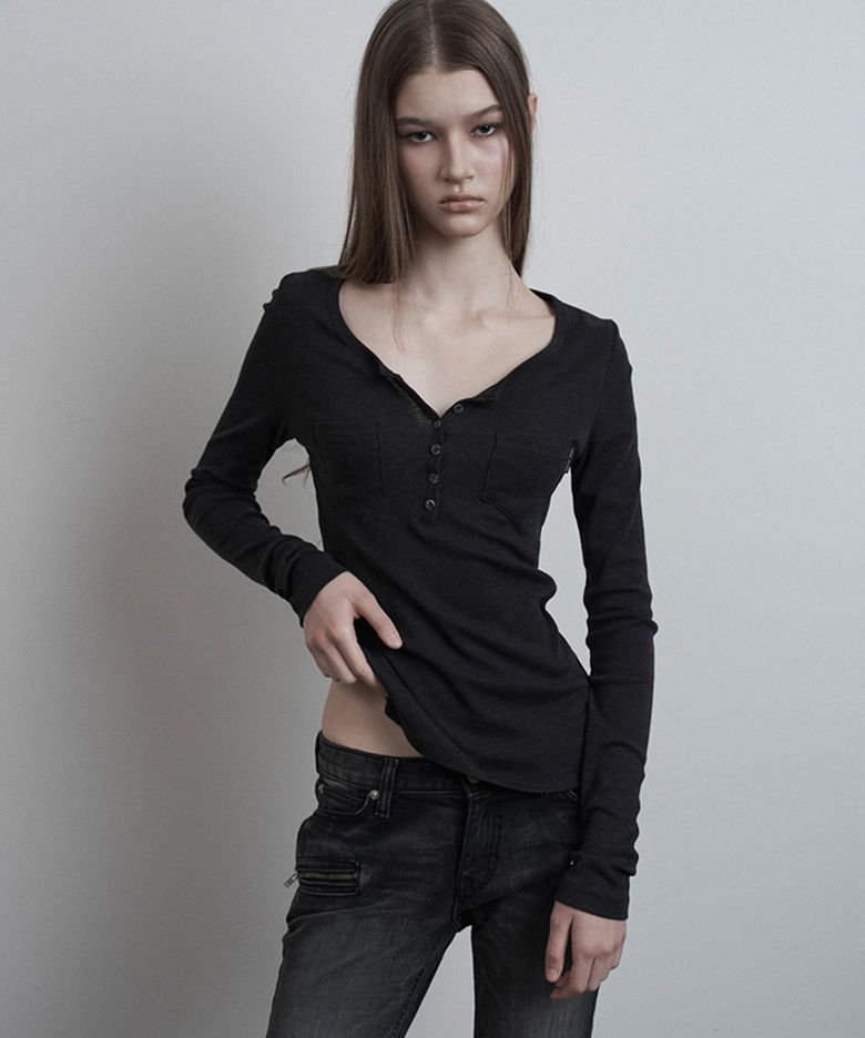 Double Pocket Button Long Sleeve (charcoal)