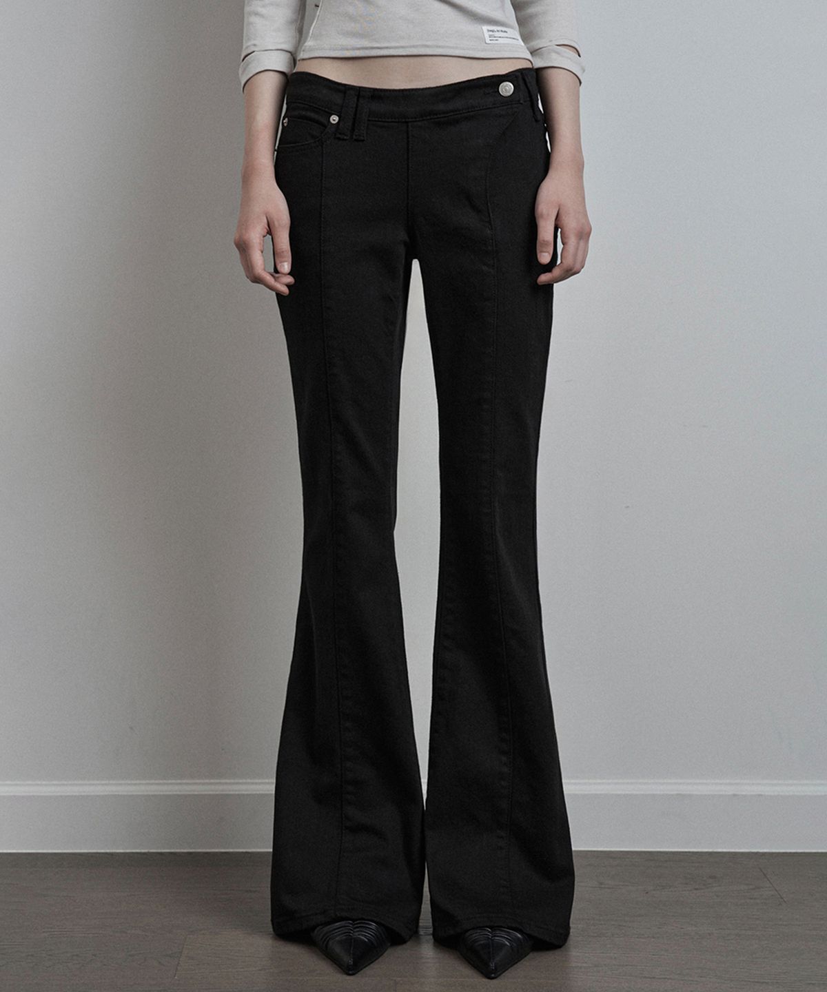 이네기(INEGI) Offset Slub Bootcut Pants (black)