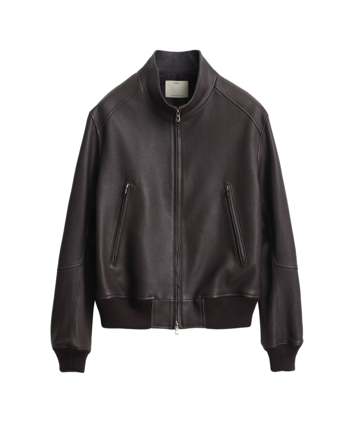 포터리(POTTERY) Lambskin Embossed Zip-up Blouson_Dark Brown
