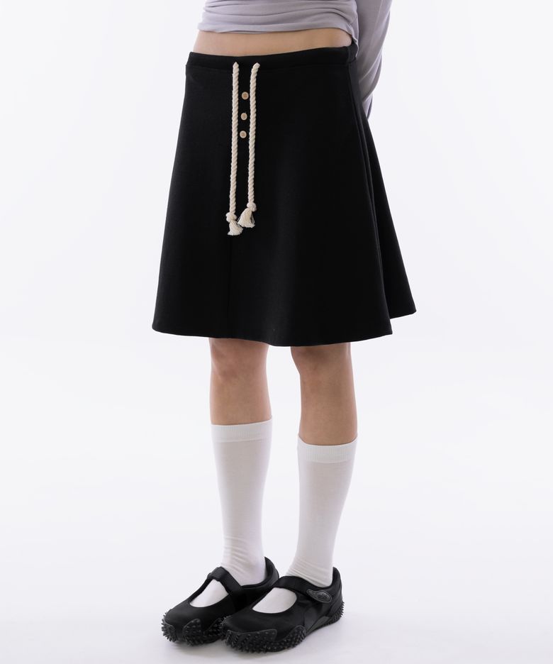 Rope-tie Midi Flare Skirt [Black]