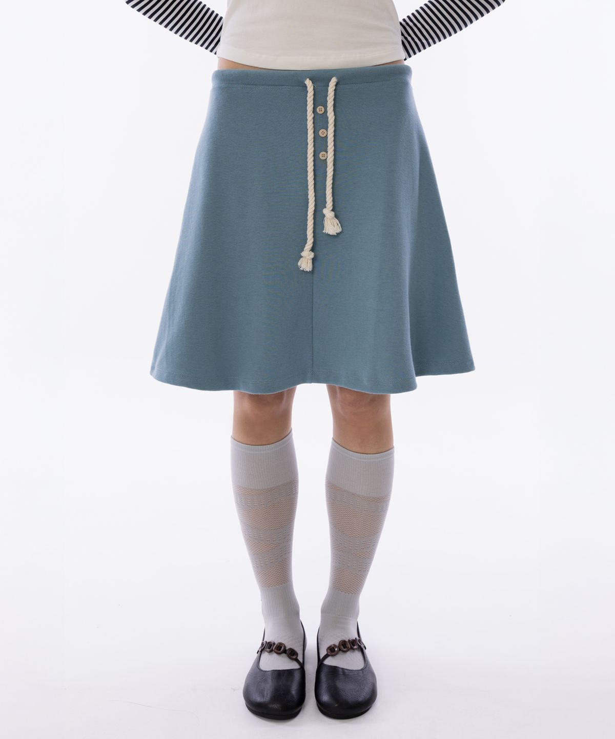 라이라이(LYELYE) Rope-tie Midi Flare Skirt [Aqua Mint]