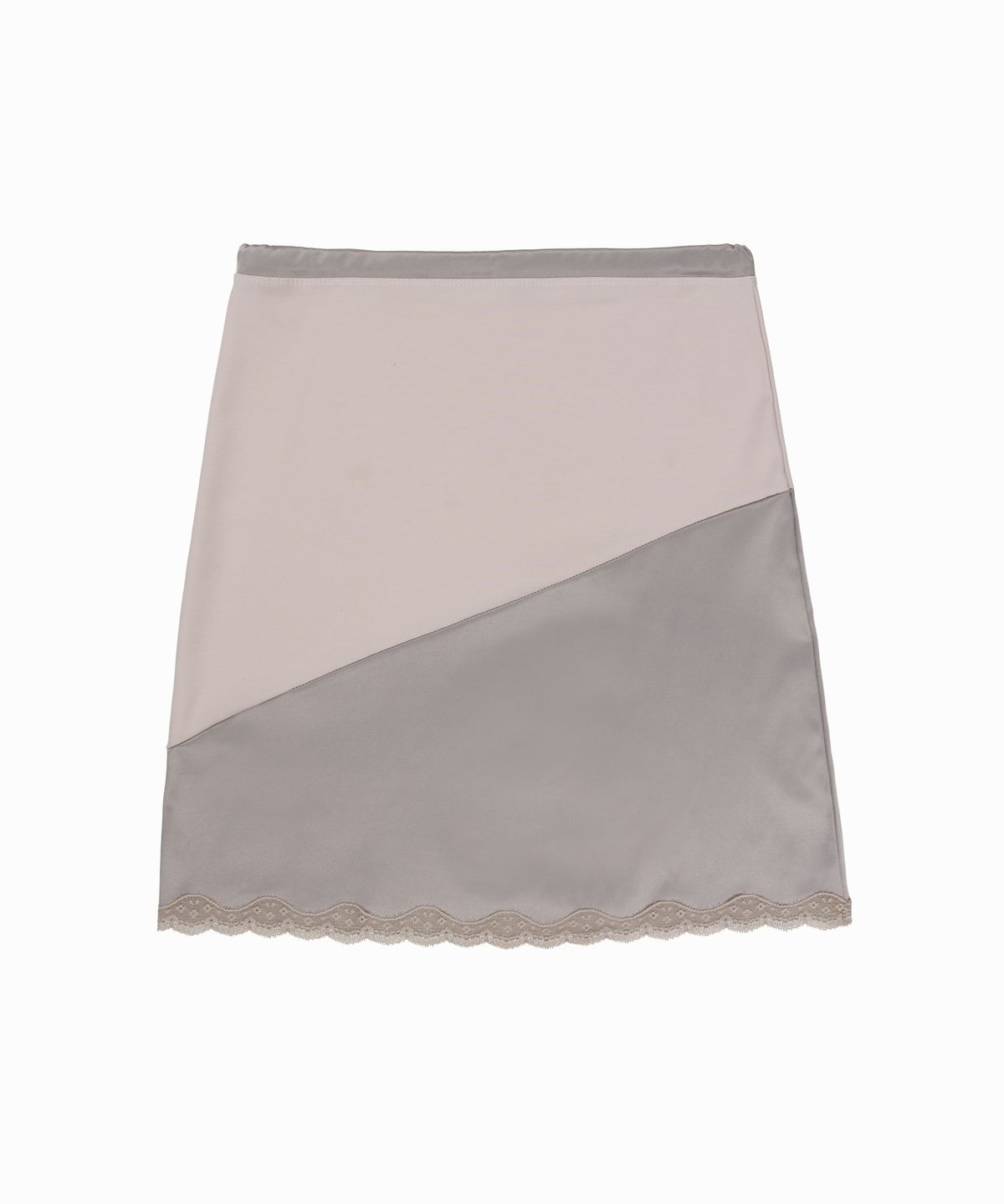 라이라이(LYELYE) Satin Lace-Trimmed Skirt [Beige]