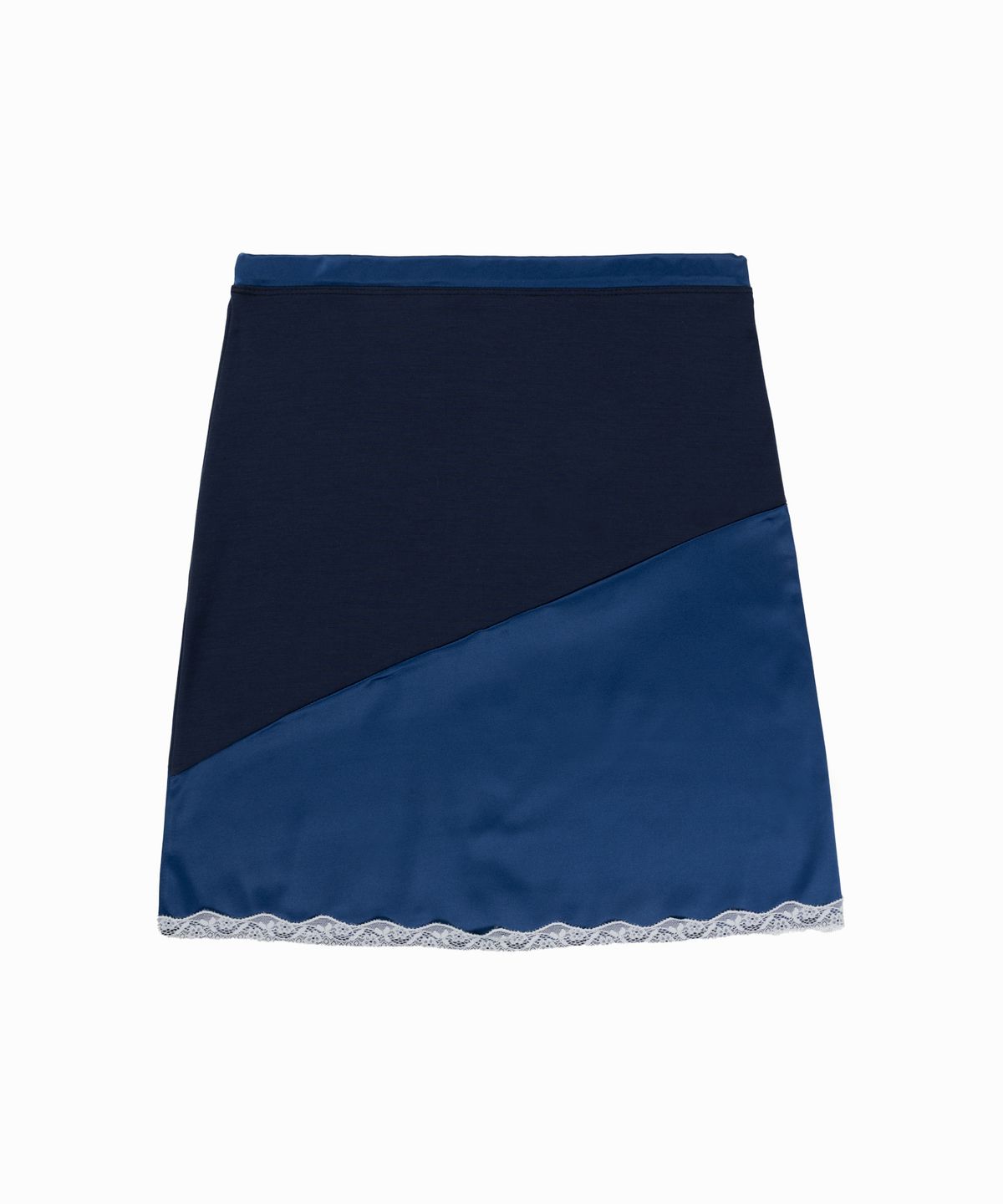 라이라이(LYELYE) Satin Lace-Trimmed Skirt [Teal]
