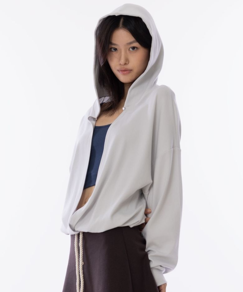 Low Neckline Hoodie [Light Grey]
