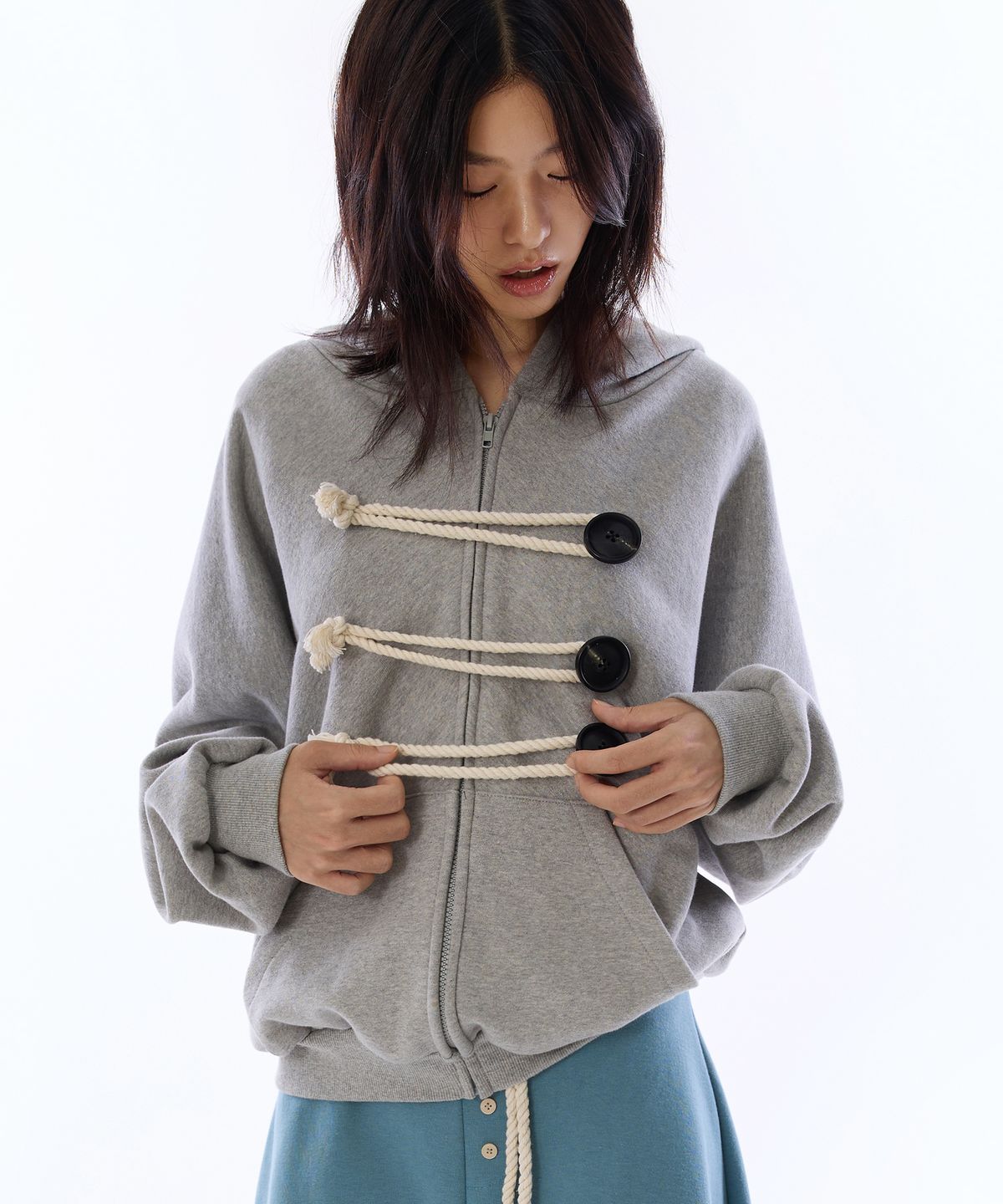 라이라이(LYELYE) Napoleon Rope Hood Zip Up [Grey]